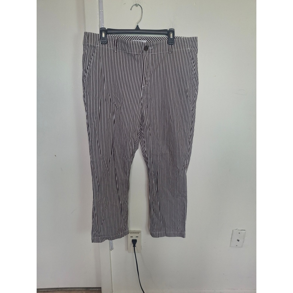 LOFT The Monroe Slim Brown White Striped Pants Size 14 Stretch Cotton Trousers